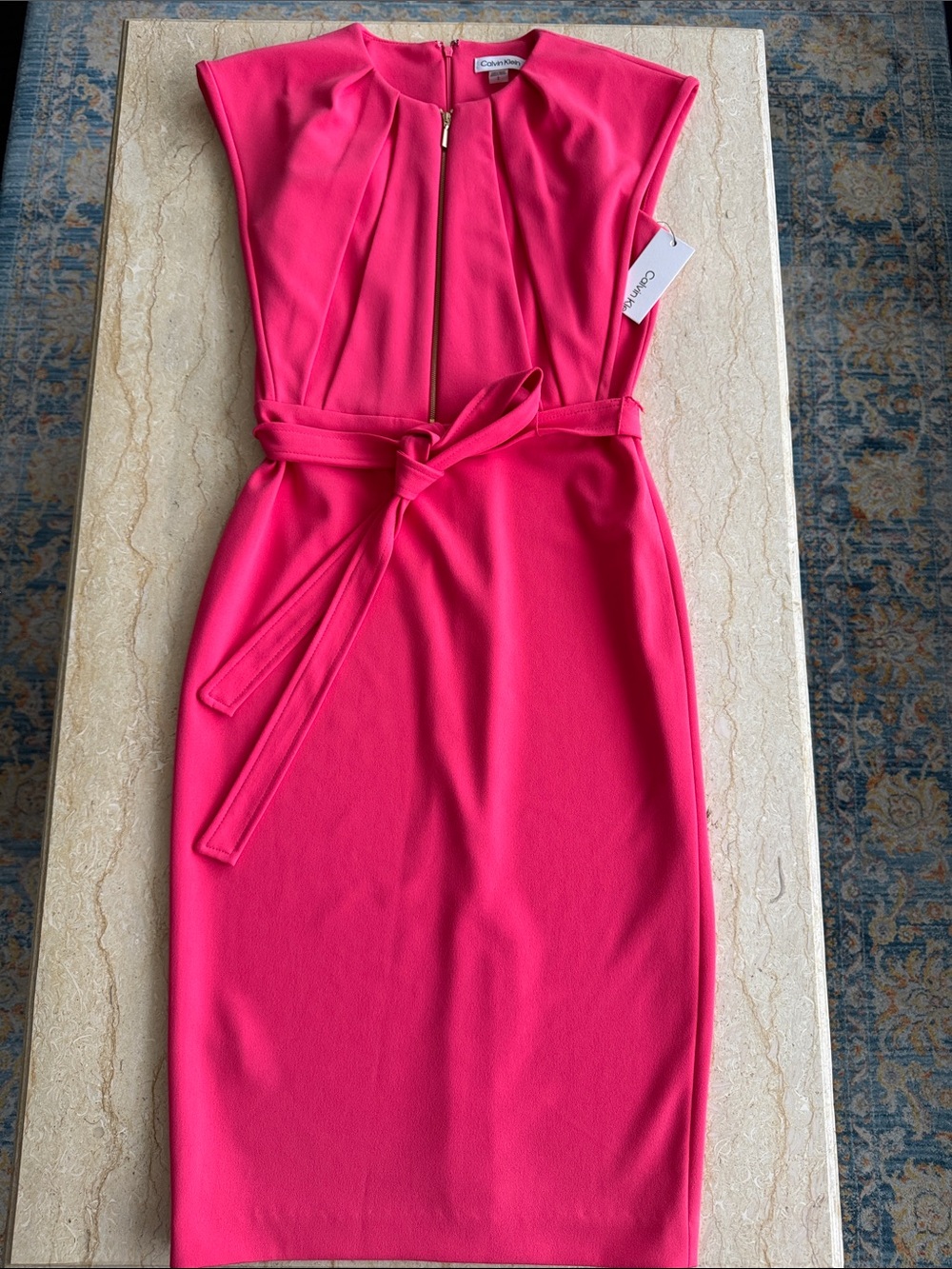 Calvin Klein Vibrant Pink Belted Midi Sheath Dress